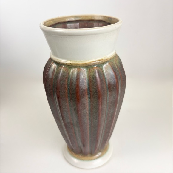 MCM Drip Glaze Off White Brown an Green Pottery Vase Like New - Picture 4 of 12